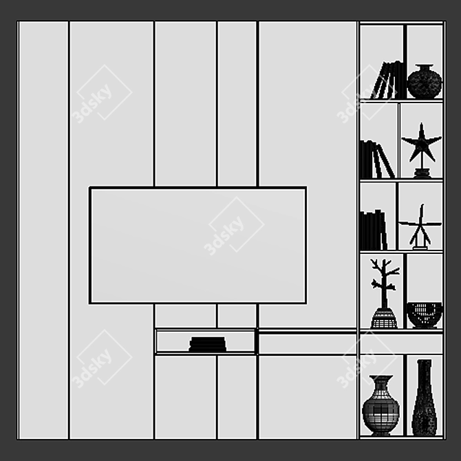 Sleek TV Wall Unit - 300x300x40 cm 3D model image 3