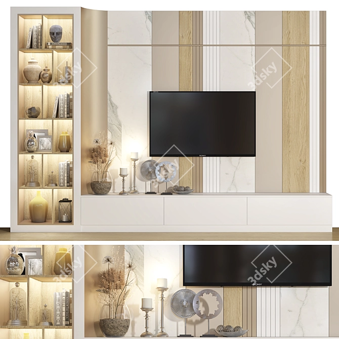 Customizable TV Wall with Decor 3D model image 1