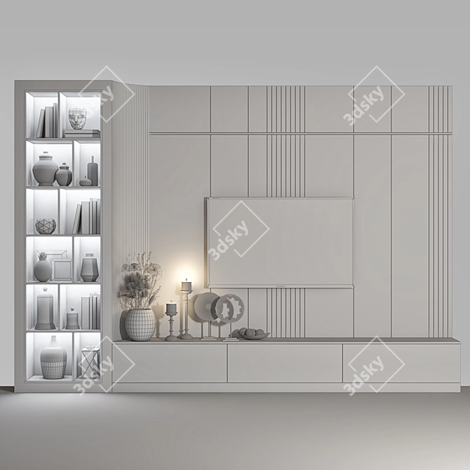 Customizable TV Wall with Decor 3D model image 4