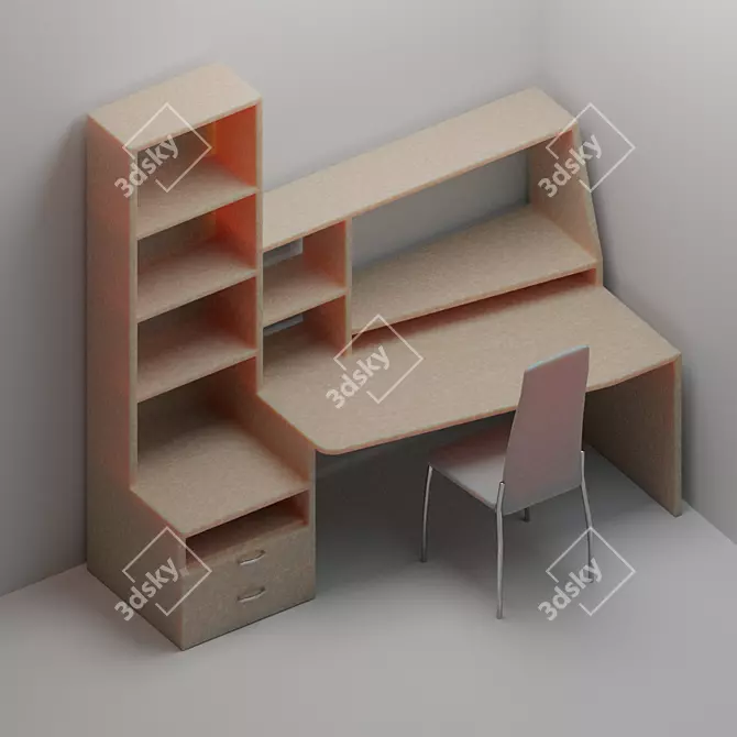 Modern Wood Desk & Leather Chair 3D model image 1