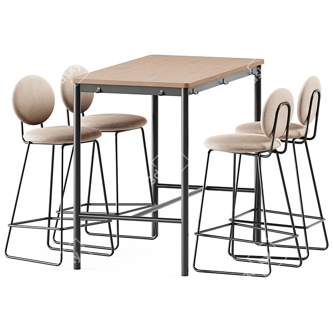 Stylish Tommaryd Wooden Table & Gemma Bar Chair Set 3D model image 1