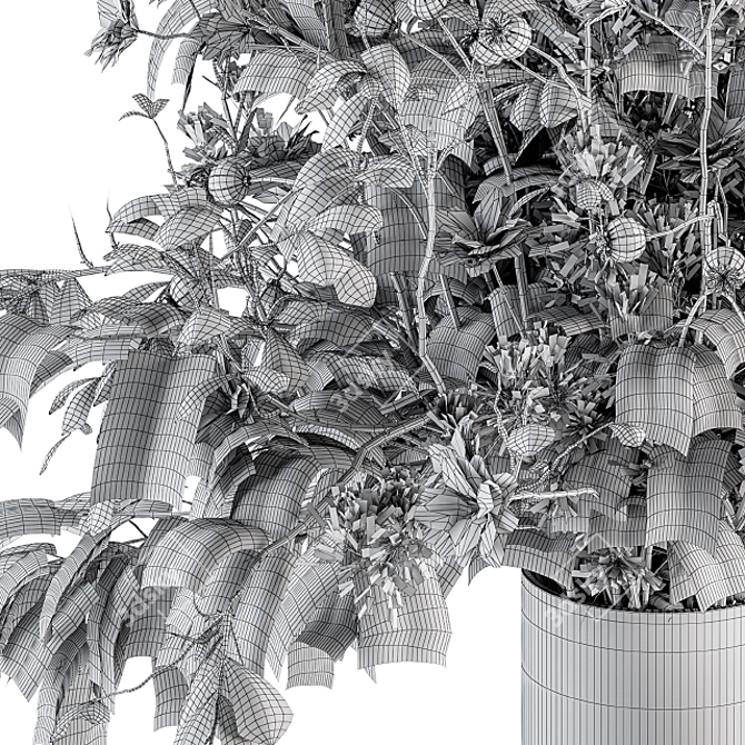 Botanical Bliss: Green Branch in Stone Vase 3D model image 6