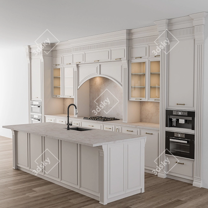 Elegant White Kitchen Set - 47 Pieces 3D model image 1