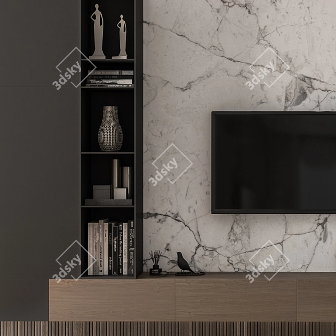 Modern Black Wood TV Wall 3D model image 4