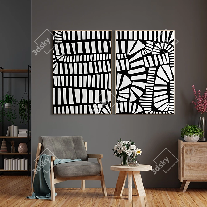 Bold Frames: 2 Modern Abstract Paintings 3D model image 4