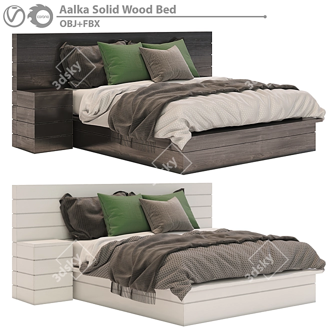 Aalka Solid Wood Bed - Exquisite Craftsmanship & Durability 3D model image 1