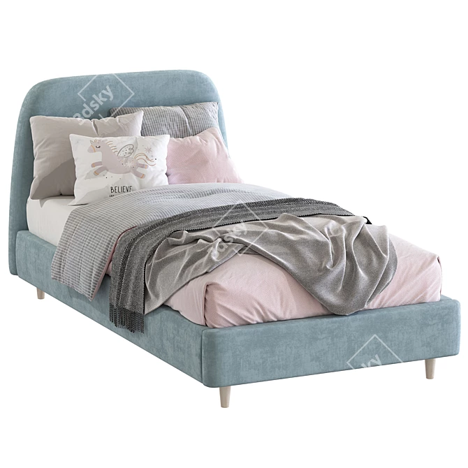 Oatmeal Raelynn Upholstered Bed 2: Stylish and Comfortable Bed 3D model image 2