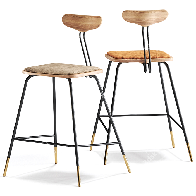 Sleek Industrial Dayton Stool 3D model image 4