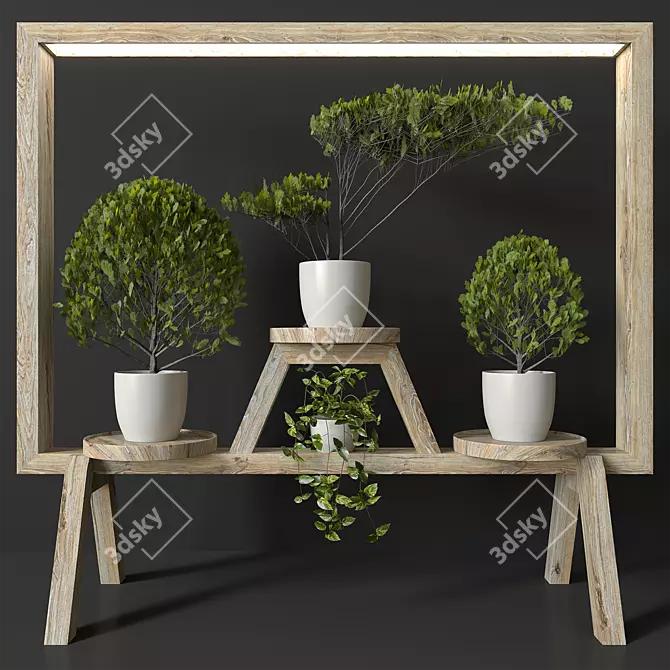 Sleek GreenFrame Sculptural Floral Stand 3D model image 1