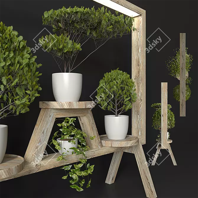 Sleek GreenFrame Sculptural Floral Stand 3D model image 2