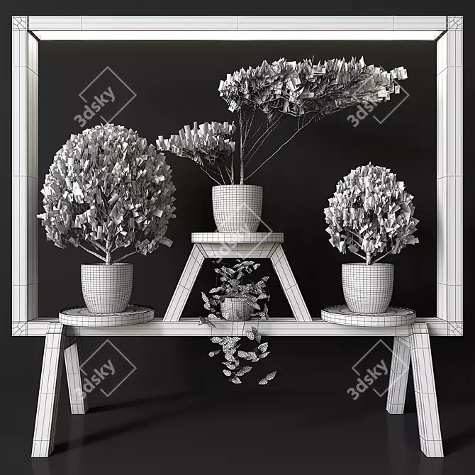 Sleek GreenFrame Sculptural Floral Stand 3D model image 4