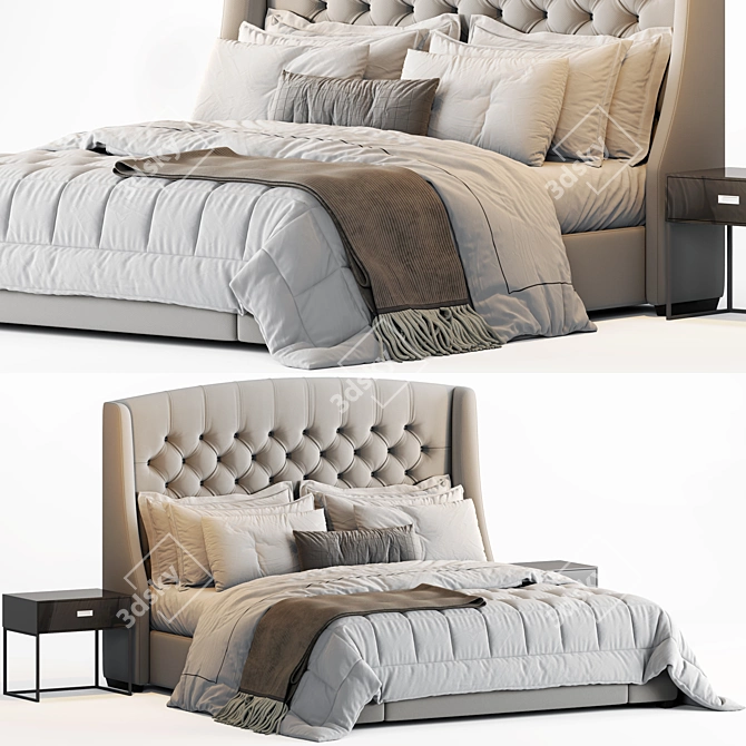 Luxurious Rh Warner Tufted Bed 3D model image 1