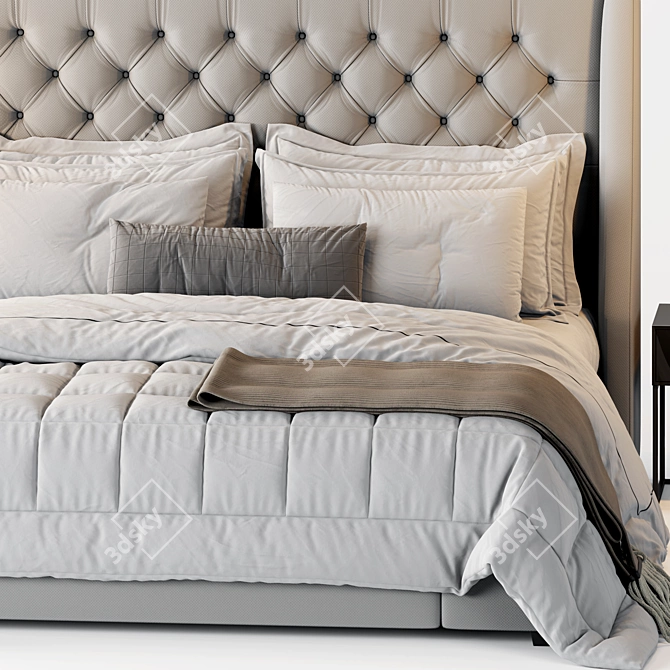 Luxurious Rh Warner Tufted Bed 3D model image 3