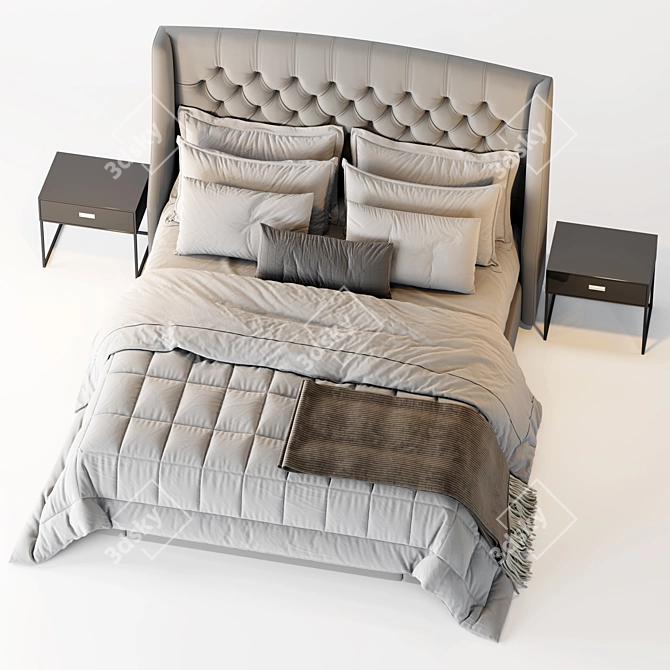 Luxurious Rh Warner Tufted Bed 3D model image 4