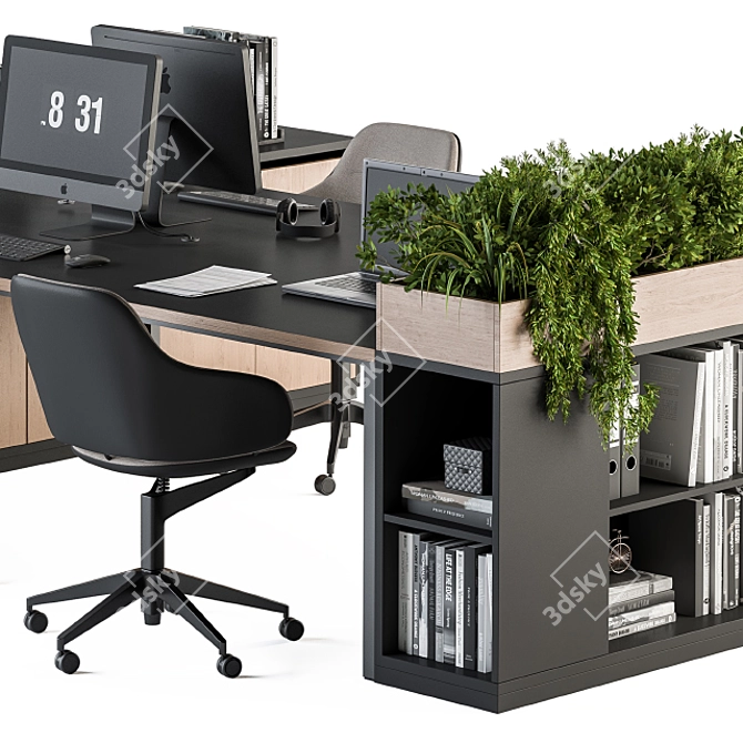 Green Workspace: Office Furniture with Plant Box 3D model image 3