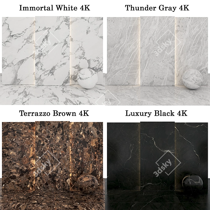 Marble Collection: Immortal White, Luxury Black, Thunder Gray 3D model image 2