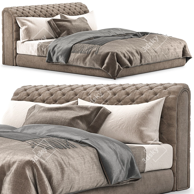 Luxurious Chesterfield Bed - Elegant Design 3D model image 1