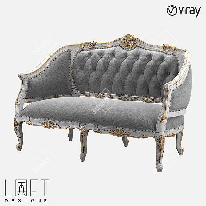 LoftDesigne 4100: Stylish Wood & Fabric Sofa 3D model image 1