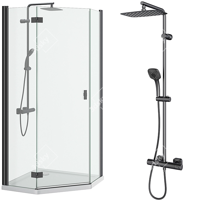 Radaway Nes 8 Black Shower Cabin Set 3D model image 4