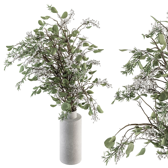 Green Branch Bouquet in Vase 3D model image 1