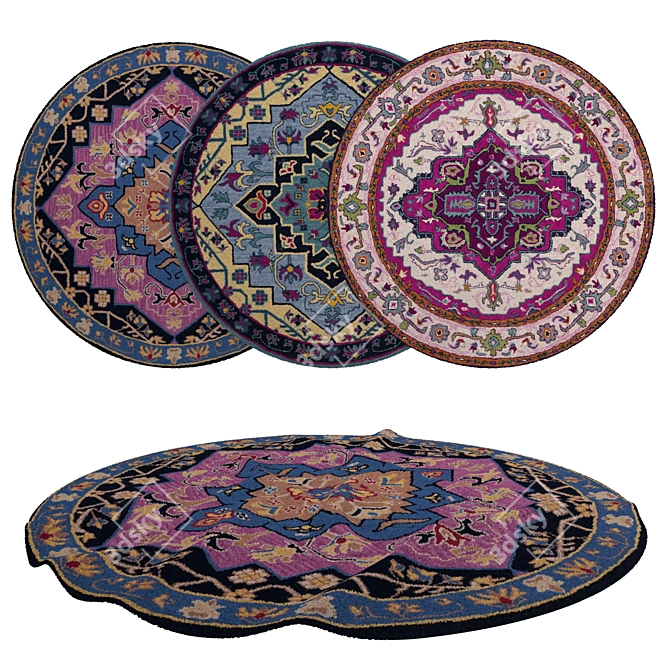 Modern Round Rugs Set 3D model image 1