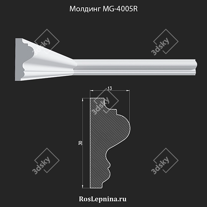 Elegant MG-4005R Gypsum Molding 3D model image 1