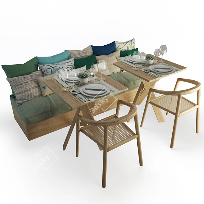 Exotic Wood Outdoor Furniture Set 3D model image 1