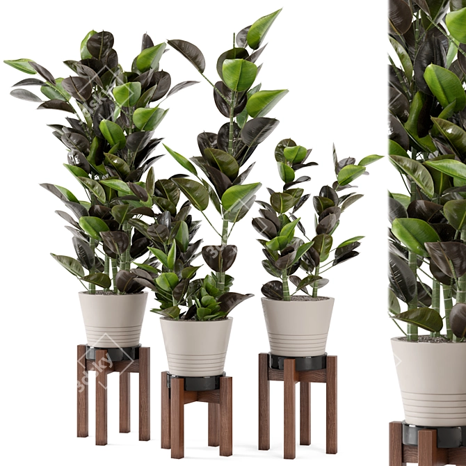 Modern Wood & Concrete Planter Set 3D model image 1