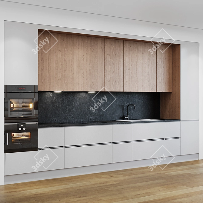 Contemporary White Wood Kitchen 3D model image 1