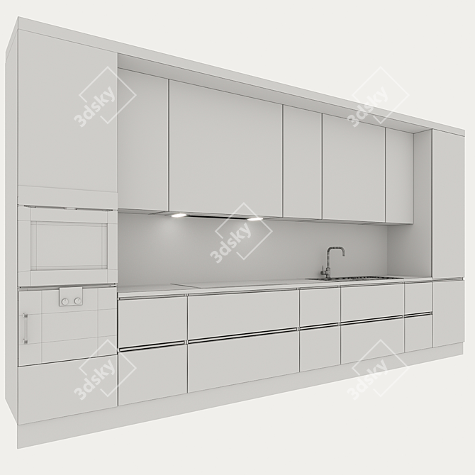 Contemporary White Wood Kitchen 3D model image 4