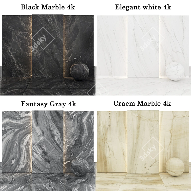 Marble Collection: Fantasy Gray, Elegant White, Cream & Black 3D model image 2