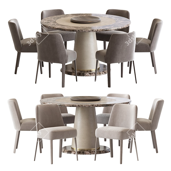 Febo Chair & Brown Marble Round Dining Table 3D model image 1