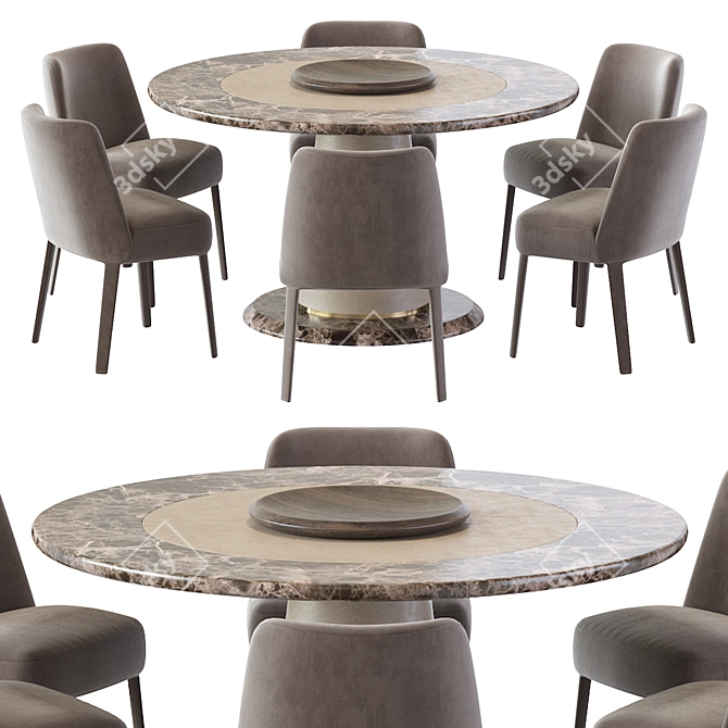 Febo Chair & Brown Marble Round Dining Table 3D model image 2