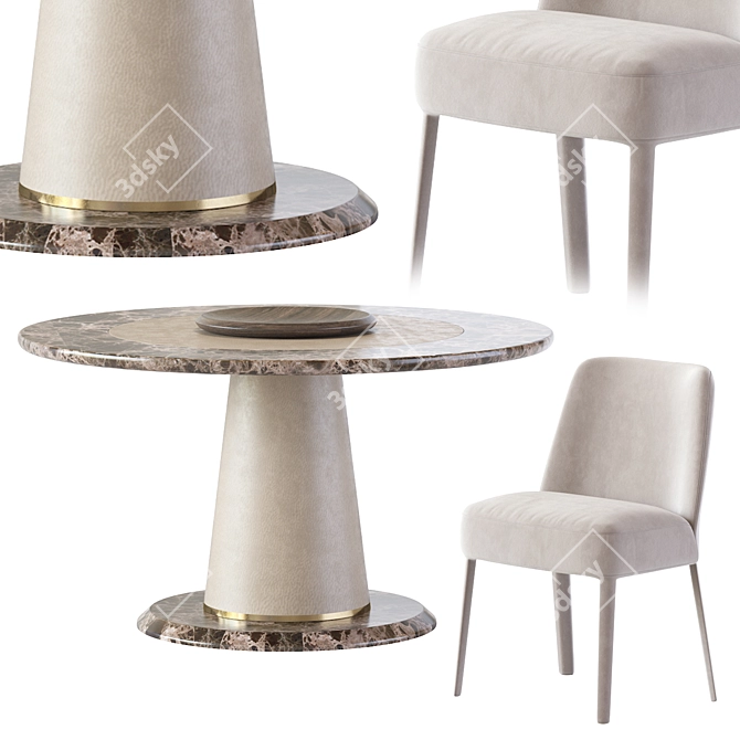 Febo Chair & Brown Marble Round Dining Table 3D model image 3