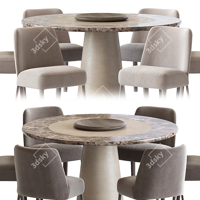 Febo Chair & Brown Marble Round Dining Table 3D model image 4