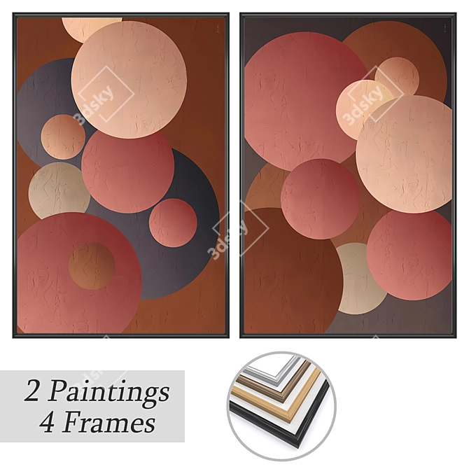 Artistic Wall Decor Set with 2 Paintings & 4 Frame Options 3D model image 1