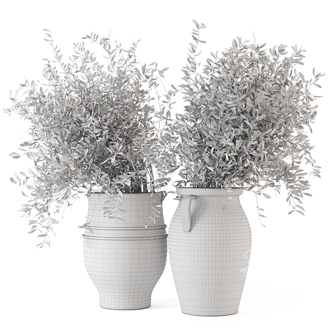 Rustic Outdoor Plants in Concrete Pot 3D model image 6