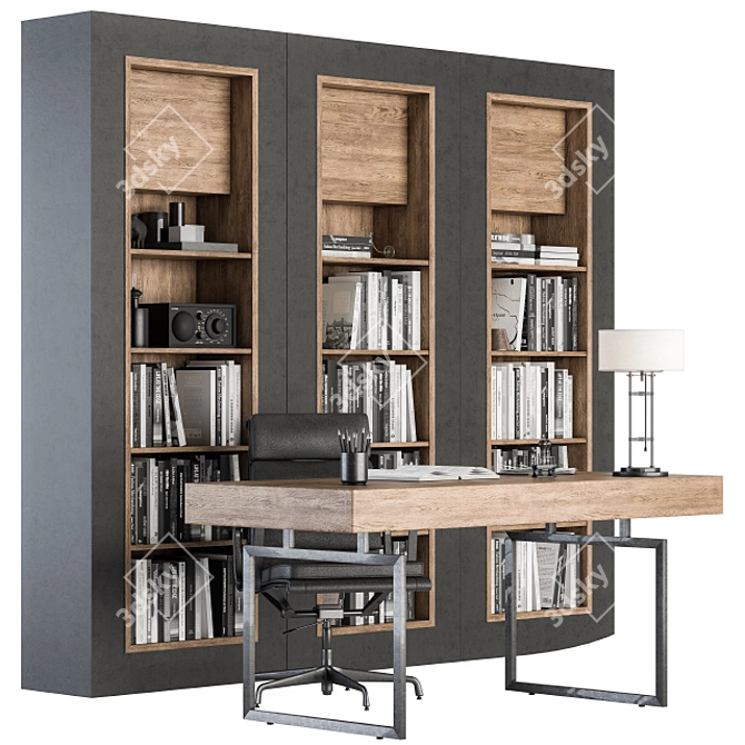 Executive Office Desk with Built-in Library 3D model image 7