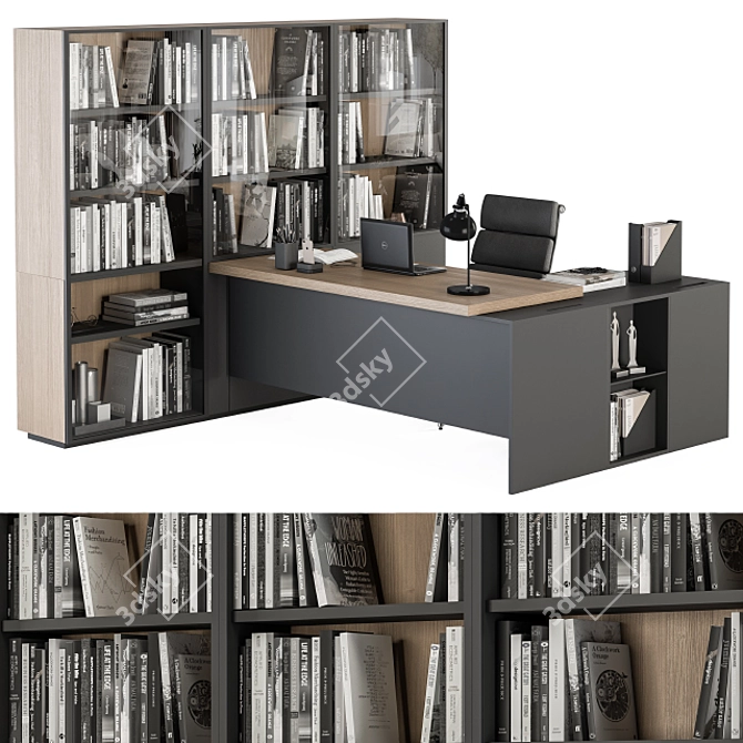 Executive Office Desk with Built-in Library 3D model image 12