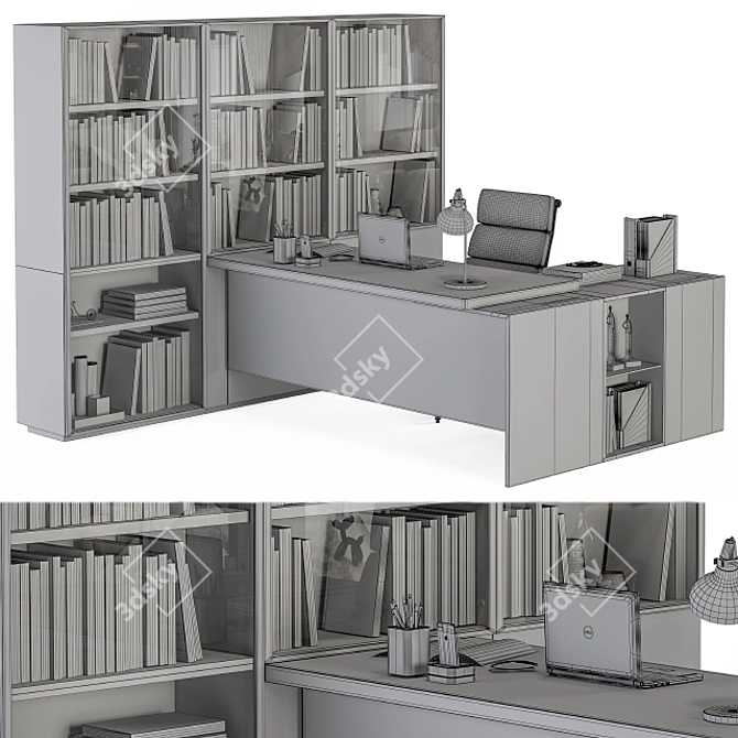 Executive Office Desk with Built-in Library 3D model image 17