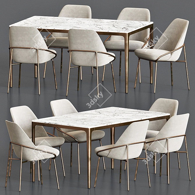 Sleek Dining Set: Wood & Metal 3D model image 2