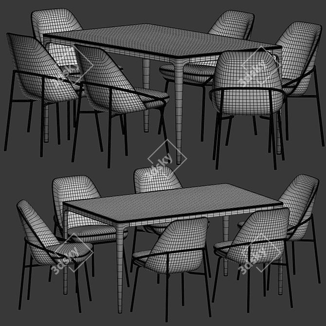 Sleek Dining Set: Wood & Metal 3D model image 3
