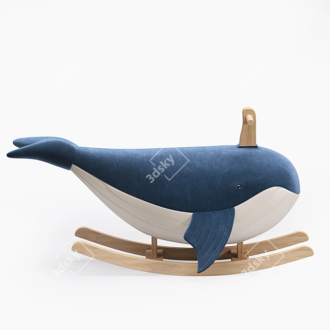 Whale Rocker: Plush Body & Wooden Frame 3D model image 1