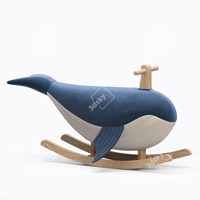 Whale Rocker: Plush Body & Wooden Frame 3D model image 2