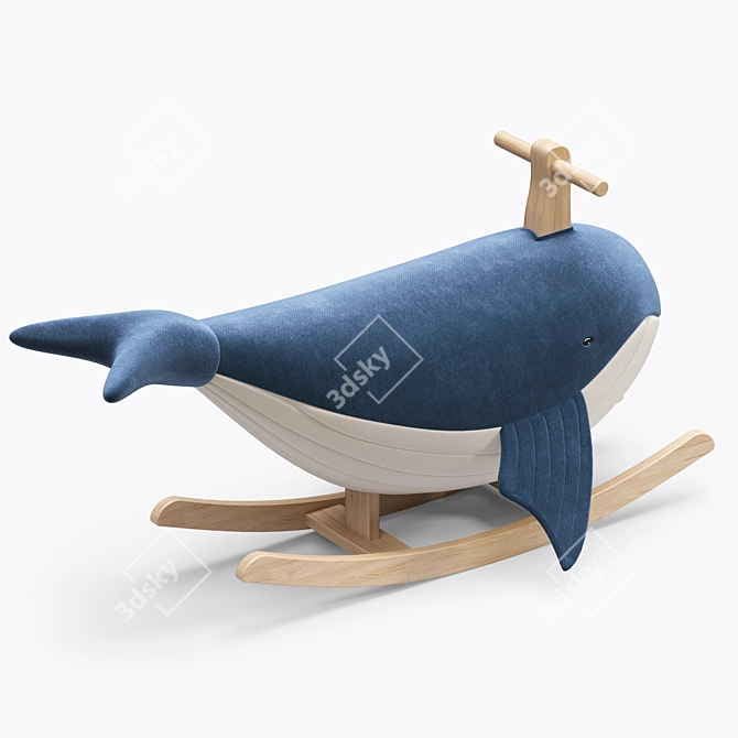 Whale Rocker: Plush Body & Wooden Frame 3D model image 3