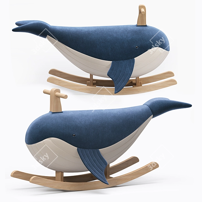 Whale Rocker: Plush Body & Wooden Frame 3D model image 5