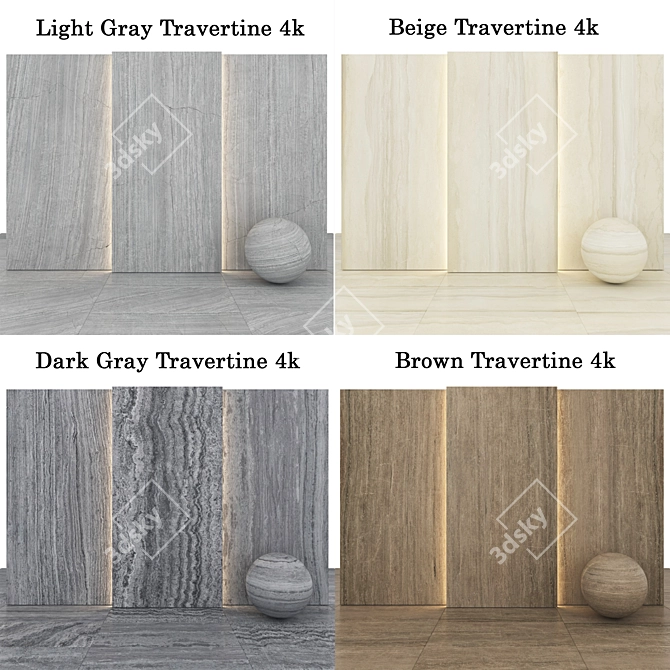 Travertine Collection: Dark, Light, Beige and Brown 3D model image 2