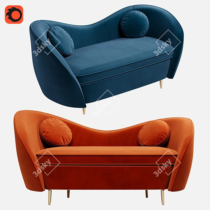 Elegant Kooper Velvet Sofa 3D model image 1