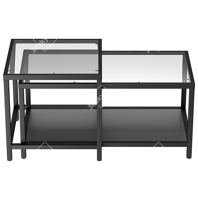 Sleek Black Glass Nest Tables 3D model image 1