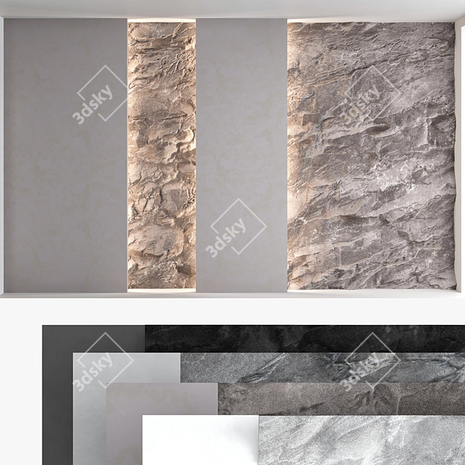3D Stone Textured Decorative Wall Panel Set 3D model image 1